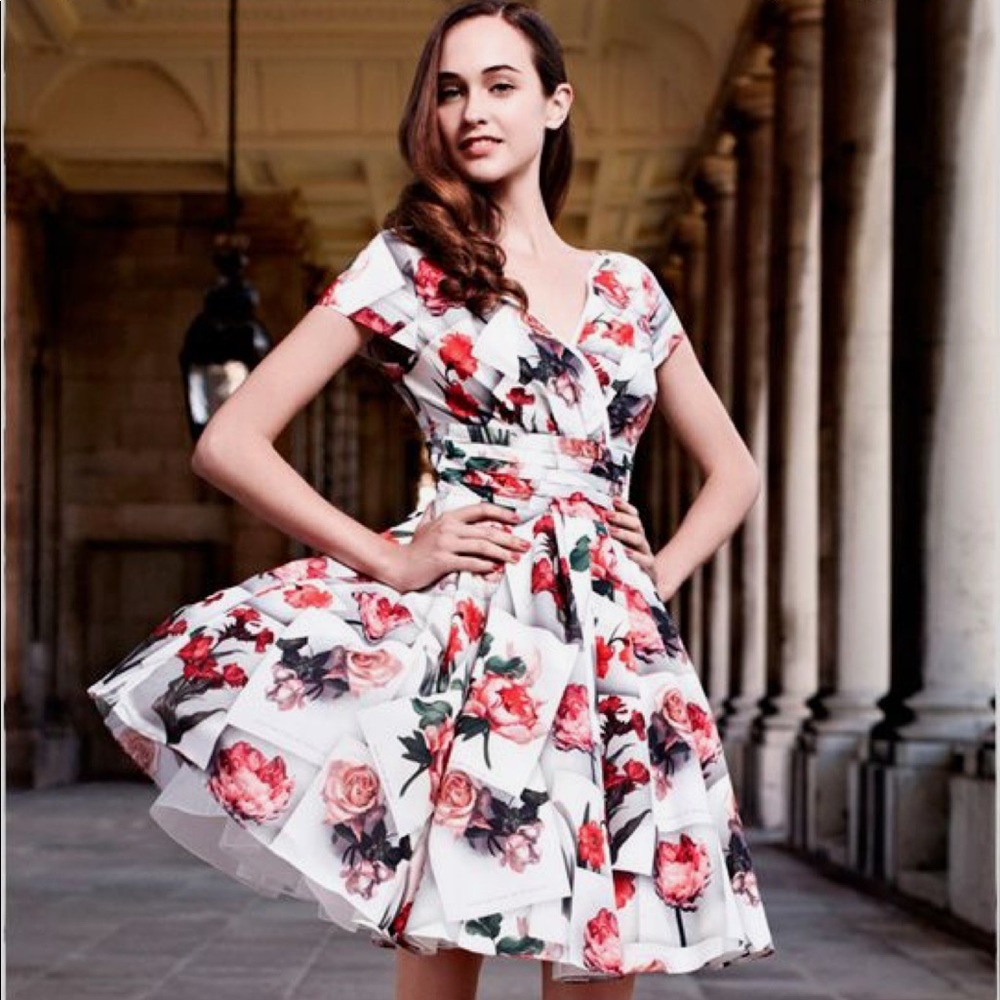 Ted Baker White and Red Floral Midi Dress